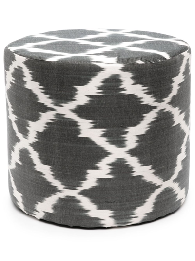 Les-ottomans Black Silk Abstract-pattern Cylindrical Pouf