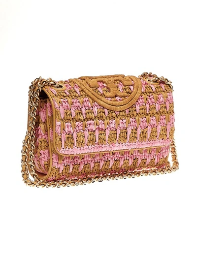 Tory Burch Shoulder Bag Pink And Beige Crochet In Brown