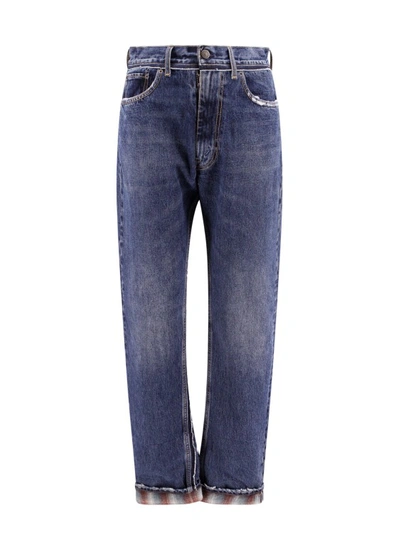 Maison Margiela Cotton Jeans With Wool Madras Details In Blue