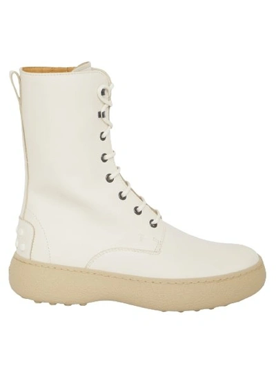 Tod's Lace-up Biker Boot In Leather In White