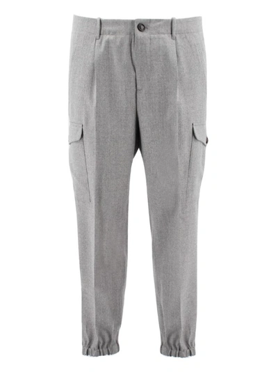 Brunello Cucinelli Virgin Wool Trousers With Cargo Pockets And Bottom Zip In Grey