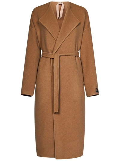 N°21 Long Double Wool Wrap Coat In Beige