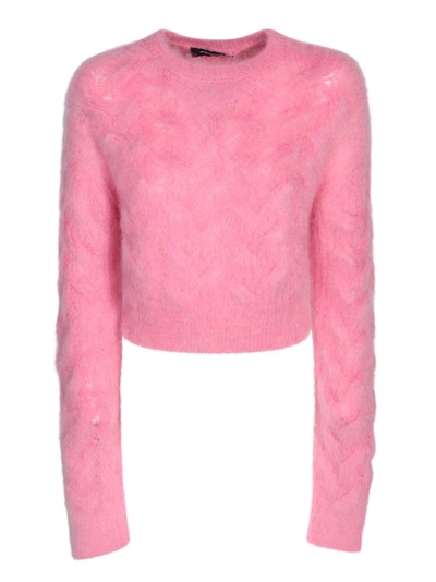 Dsquared2 Textured Cable Knit Cropped Sweater In Pink
