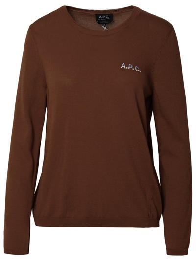 Apc A.p.c. Logo Embroidered Knit Jumper In Brown