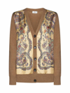 Etro V-neck Beige Cardigan With Paisley Inner Lining In Beige
