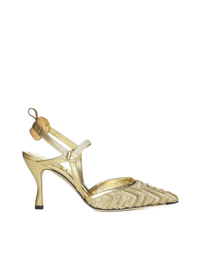Fendi With Heel In Bianco Oro+naturale