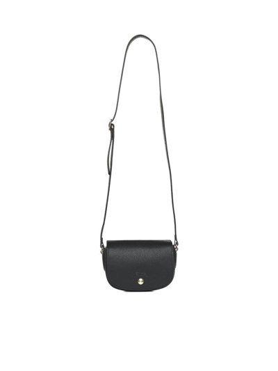 Longchamp Logo Debossed Foldover Top Crossbody Bag In Black