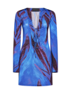 Louisa Ballou Print Viscose Mini Kaftan In Violet Flower