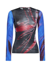 Louisa Ballou Top In Red Silver Flower &amp; Violet Flo
