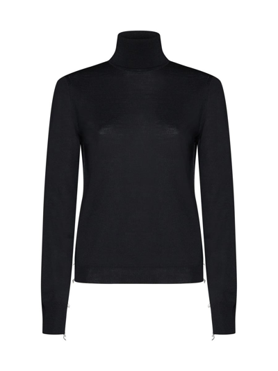 Maison Margiela Black Turtle Neck With Contrasting Stitching Detail In Wool Woman