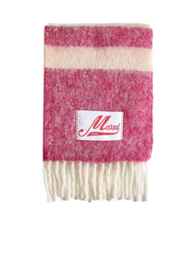 Marni Striped Fringed Scarf In Dry Rose