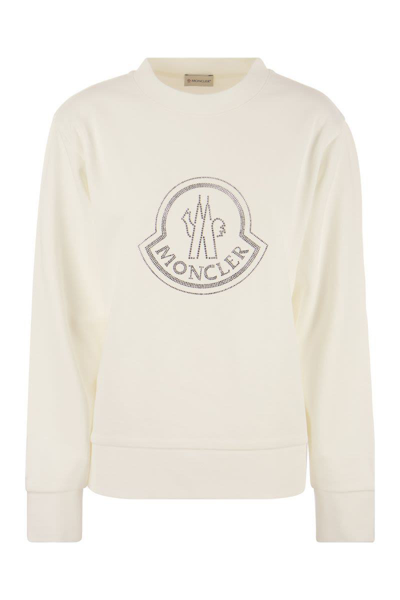 Moncler Logo Sweatshirt With Crystals In White