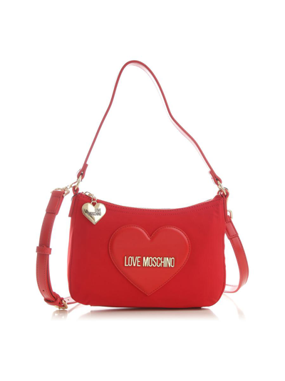 Moschino Heart Logo Hobo Shoulder Bag In Red