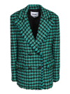 Msgm Tweed Houndstooth Double-breasted Jacket In Green