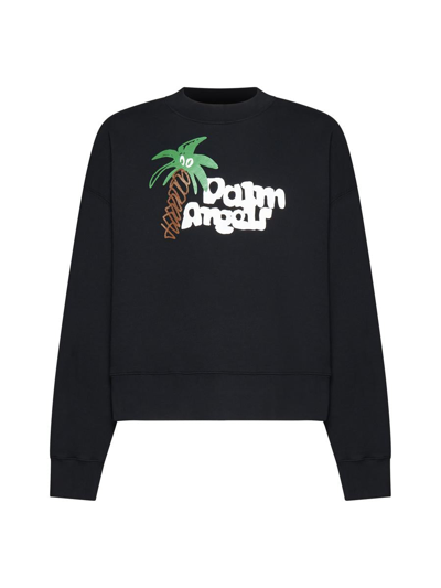 Palm Angels Logo Printed Crewneck Sweatshirt In Black