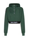 Palm Angels Logo-tape Cropped Hoodie In Forest Green Bla