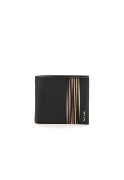 Paul Smith Signature Stripe Block Calfskin Wallet In Black