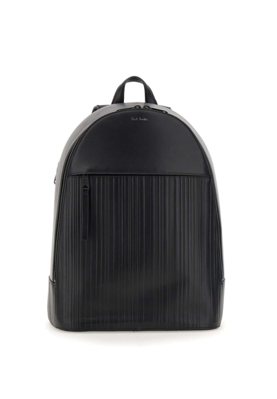 Paul Smith Leather Pleated Backpack In Black