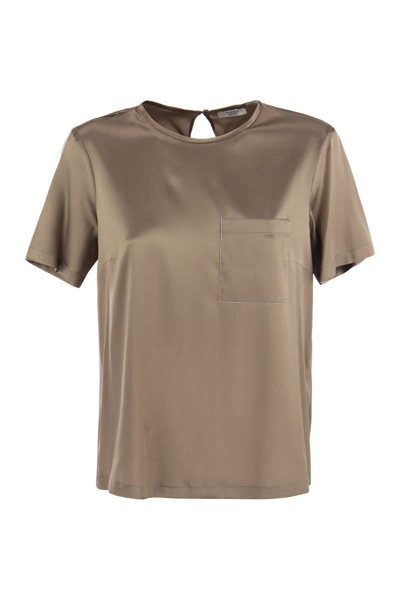 Peserico Silk Satin T-shirt In Camel