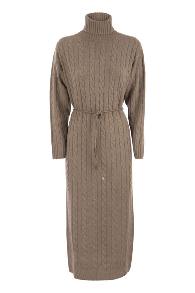 Peserico Wool, Silk And Cashmere Turtleneck Dress In Camel