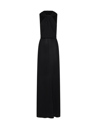 Saint Laurent Hooded Long Dress In Black