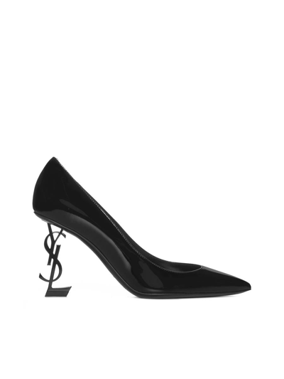 Saint Laurent Opyum Logo Heel Patent Leather Courts In Black