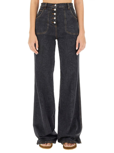 Etro Logo Patch Flared Jeans In Black