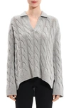 Theory Karenia Wool-cashmere Collared Cable-knit Sweater In Light Heather Grey