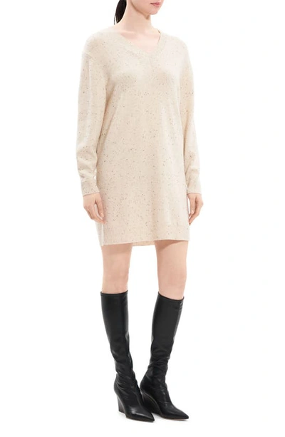 Theory Wool-cashmere Short Donegal Sweater Dress In Cream Multi