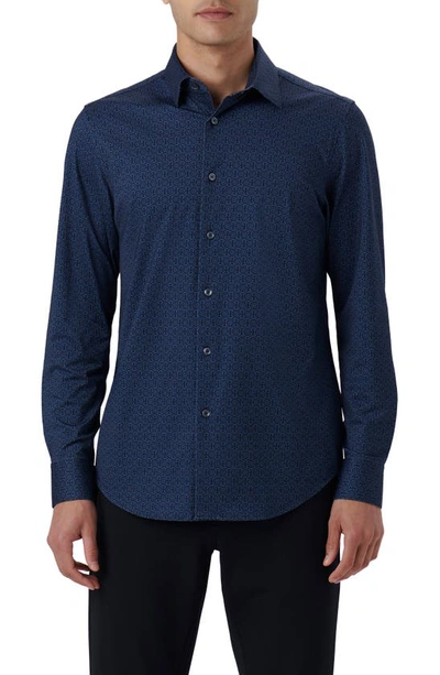 Bugatchi Men's Ooohcotton Tech James Geometric Long-sleeve Shirt In Navy