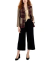 TAHARI ASL WOMENS COLORBLOCKED ONE BUTTON BLAZER MID RISE CROPPED TROUSER PANTS