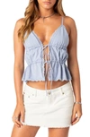 Edikted Candace Tie Front Tank Top In Blue