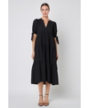 English Factory Women's Gingham Tiered Midi Dress With Bow Tie Sleeves In Black