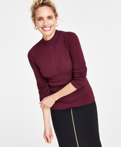 Inc International Concepts Women's Detail Ribbed Mock Neck Sweater, Created For Macy's In Port