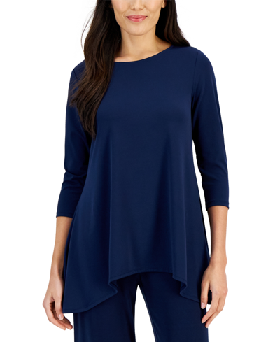 Jm Collection Petite Shine Knit Swing Top, Created For Macy's In Intrepid Blue