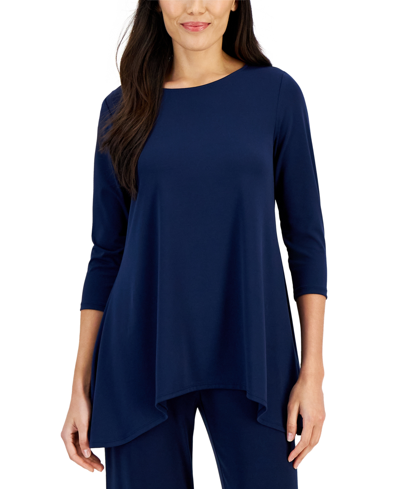 Jm Collection Women's 3/4-sleeve Knit Top, Regular & Petites, Created For Macy's In Intrepid Blue