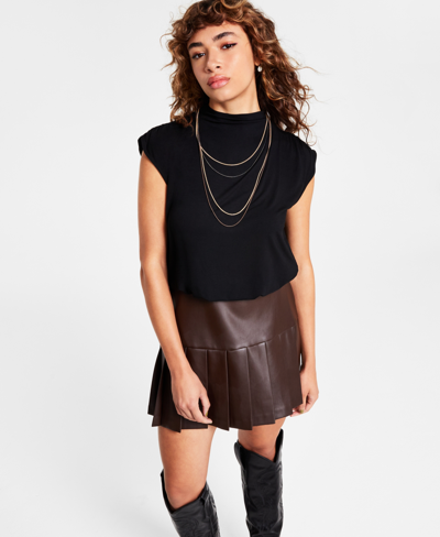 Bar Iii Women's Short-sleeve Blouson Top, Created For Macy's In Deep Black