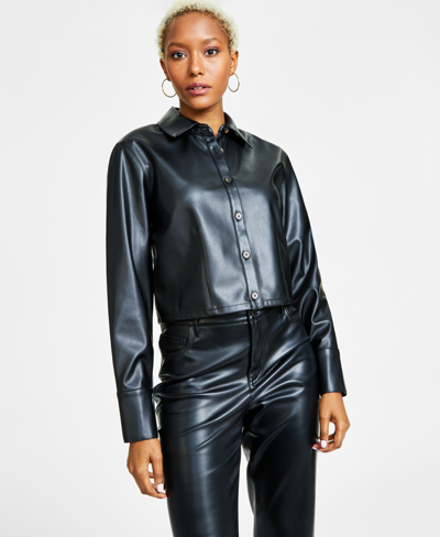 Bar Iii Women's Cropped Faux-leather Jacket, Created For Macy's In Deep Black