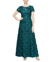 Alex Evenings Rosette Sequin A-line Gown In Emerald Green