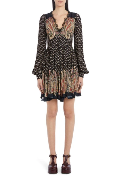 Etro Abito Polka Dot Balloon Long Sleeve Minidress In Black