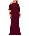 Betsy & Adam Plus Size Off-the-shoulder Scuba Gown In Bordeaux
