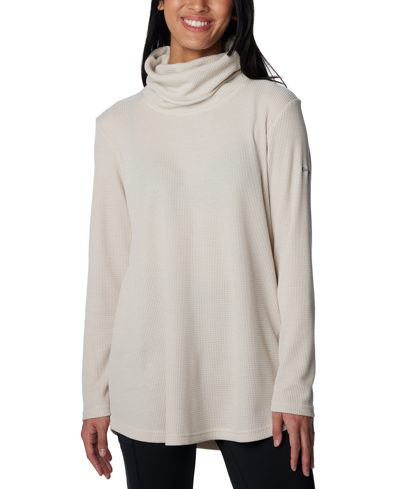 Columbia Women's Holly Hideaway Waffle Cowl-neck Pullover Top In Dark Stone