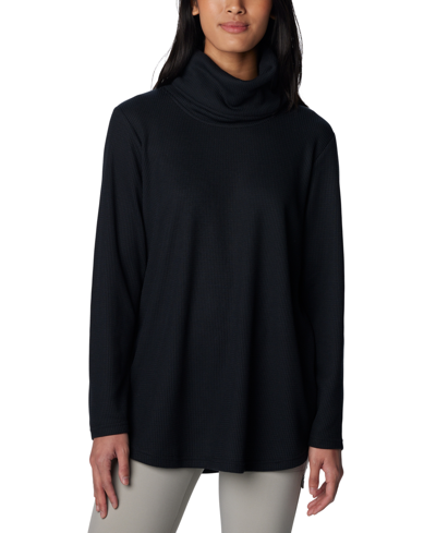 Columbia Women's Holly Hideaway Waffle Cowl-neck Pullover Top In Black