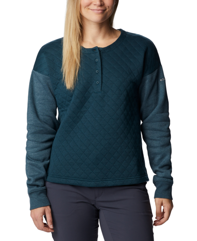 Columbia Women's Hart Mountain Quilted Crewneck Top In Night Wave Heather