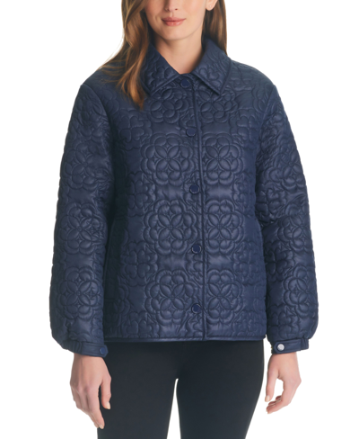 Kate Spade Women's Floral Quilted Coat In Midnight Navy