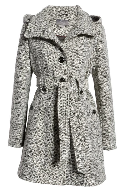 Gallery Belted Hooded A-line Coat In Gray