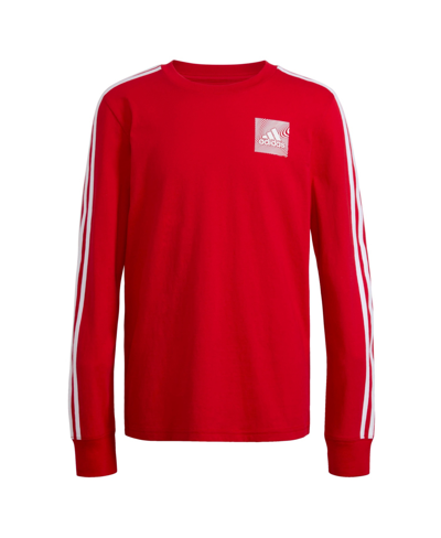 Adidas Originals Adidas Big Boys Long Sleeve Classic 3-stripe T-shirt In Better Scarlet