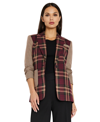 Tahari Asl One-button Blazer In Camel Wine Black