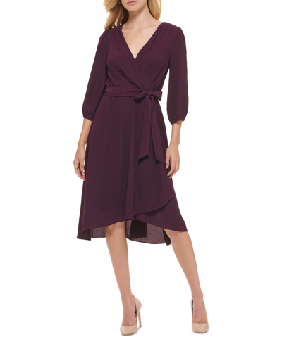 Tommy Hilfiger Women's Textured Faux-wrap Dress In Aubergine