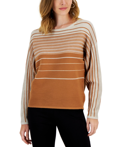T Tahari Women's Ribbed Drop-shoulder Boat-neck Sweater In Oatmeal Heather